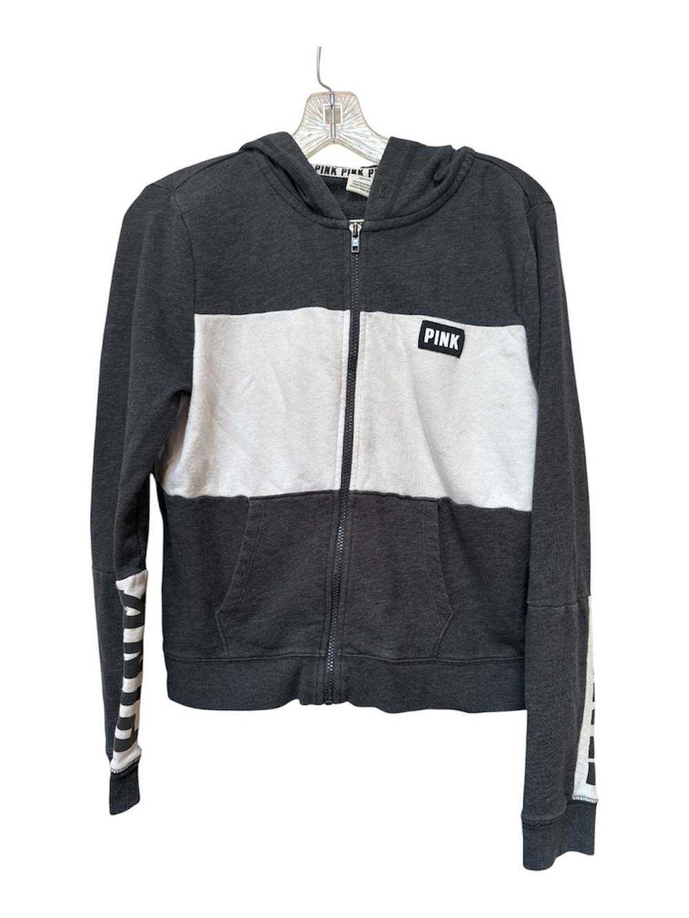 Victoria’s Secret PINK 2010s Colorblock Zip Hoodie Y2K Campus Logo